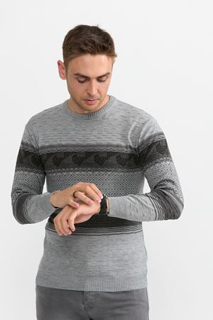 Slimfit Dalga Desen Kazak 1068-GRİ