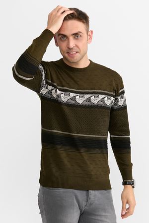 Slimfit Dalga Desen Kazak 1068-HAKİ