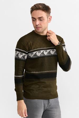 Slimfit Dalga Desen Kazak 1068-HAKİ