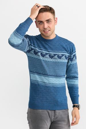 Slimfit Dalga Desen Kazak 1068-MAVİ