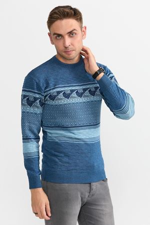 Slimfit Dalga Desen Kazak 1068-MAVİ