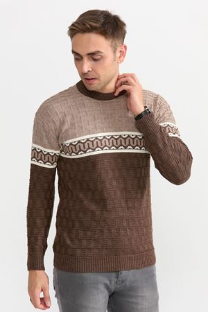 Slimfit Hali Desen Kazak 1050-KAHVE