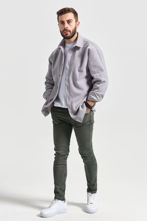 Slimfit Kesim Erkek Duz Desen Cepsiz Polar Gomlek-GRİ