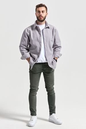 Slimfit Kesim Erkek Duz Desen Cepsiz Polar Gomlek-GRİ