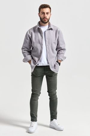 Slimfit Kesim Erkek Duz Desen Cepsiz Polar Gomlek-GRİ