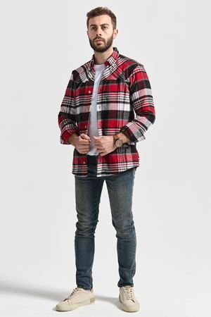 Slimfit Kesim Erkek Parcalı Oduncu Gomlek-KIRMIZI