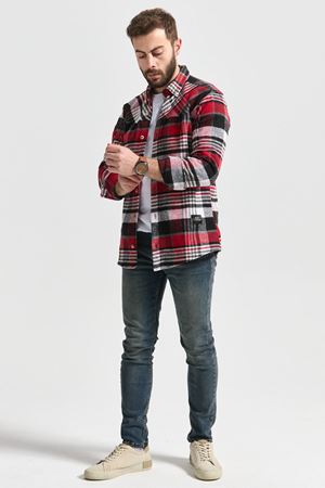 Slimfit Kesim Erkek Parcalı Oduncu Gomlek-KIRMIZI