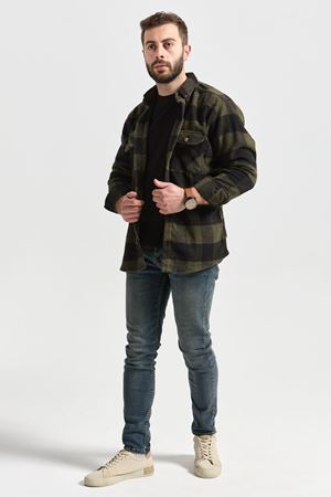 Slimfit Kesim Erkek Dama Desen Oduncu Gomlek-HAKİ