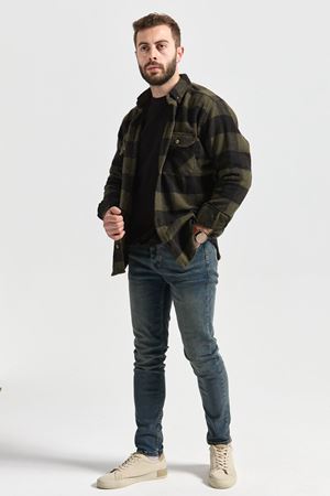 Slimfit Kesim Erkek Dama Desen Oduncu Gomlek-HAKİ