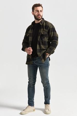 Slimfit Kesim Erkek Dama Desen Oduncu Gomlek-HAKİ