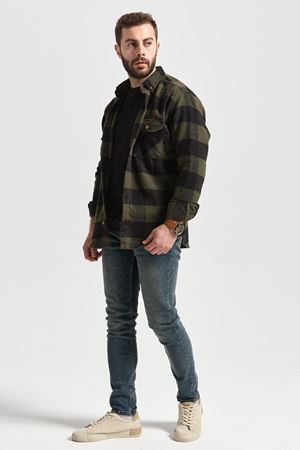 Slimfit Kesim Erkek Dama Desen Oduncu Gomlek-HAKİ