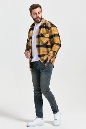 Slimfit Kesim Erkek Cift Cepli Oduncu Gomlek-SARI