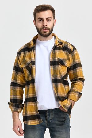 Slimfit Kesim Erkek Cift Cepli Oduncu Gomlek-SARI