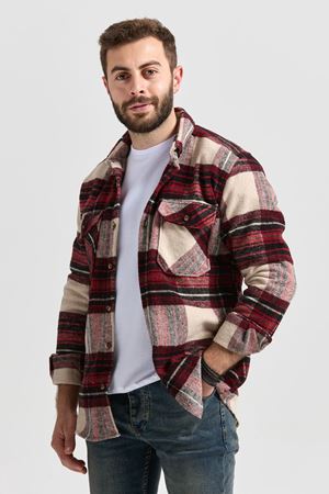 Slimfit Kesim Erkek Cift Cepli Oduncu Gomlek-BORDO