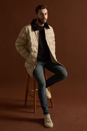 Slimfit Kesim Erkek Uzun Deri Sisme Mont-BEJ