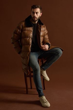 Slimfit Kesim Erkek Uzun Deri Sisme Mont-VİZON