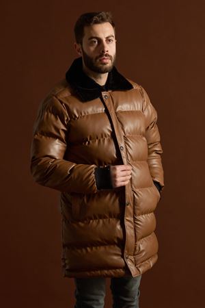 Slimfit Kesim Erkek Uzun Deri Sisme Mont-VİZON