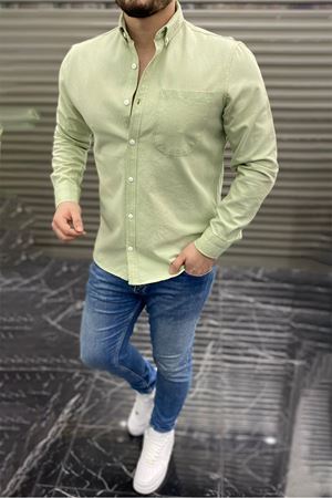Slimfit Kesim Erkek Tek Cepli Gabardin Gomlek-MINT
