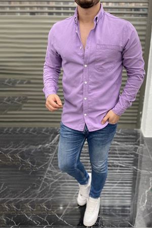 Slimfit Kesim Erkek Tek Cepli Gabardin Gomlek-MOR