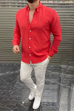 Slimfit Kesim Erkek Duz Desen Keten Gomlek-NARCICEGI