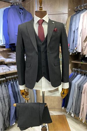 Slimfit Kesim Kus Gözü Desen Erkek Yelekli Takim Elbise-ANTRASİT