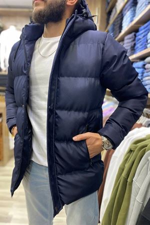 Slimfit Kesim Erkek Sisme Kapuşonlu Mont-LACİVERT