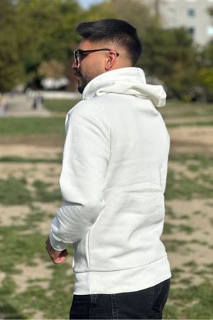 Slimfit Kesim Erkek 3 iplik Sardonlu Swetshirt-BEYAZ