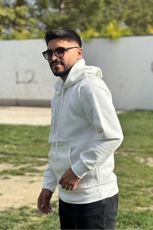 Slimfit Kesim Erkek 3 iplik Sardonlu Swetshirt-BEYAZ