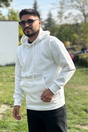 Slimfit Kesim Erkek 3 iplik Sardonlu Swetshirt-BEYAZ