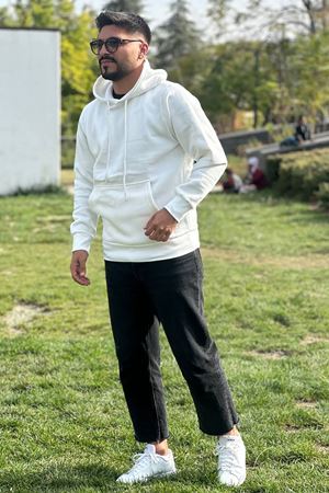 Slimfit Kesim Erkek 3 iplik Sardonlu Swetshirt-BEYAZ