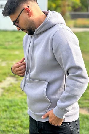 Slimfit Kesim Erkek 3 iplik Sardonlu Swetshirt-GRİ