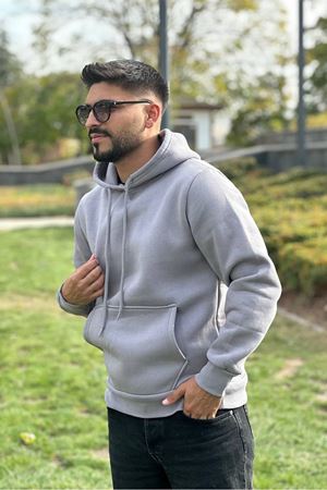 Slimfit Kesim Erkek 3 iplik Sardonlu Swetshirt-GRİ