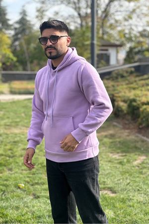 Slimfit Kesim Erkek 3 iplik Sardonlu Swetshirt-LİLA