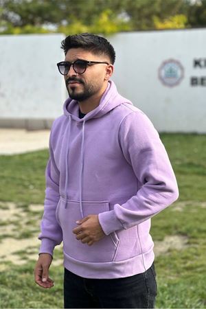 Slimfit Kesim Erkek 3 iplik Sardonlu Swetshirt-LİLA