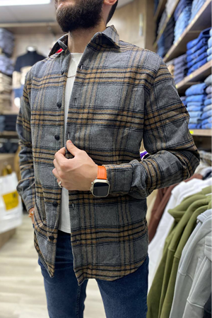 KOD:232055 Slimfit Kesim Erkek Ekose Desen Oduncu Gömlek-FÜME