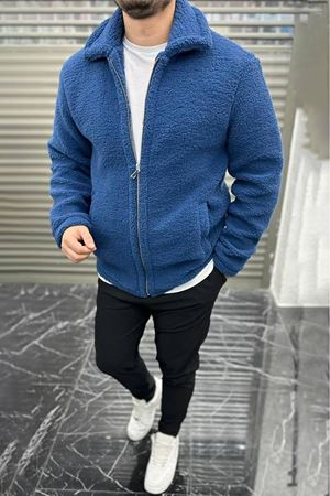 Slimfit Kesim Fermuarlı Kapüşonlu İçi Astarlı Peluş Swetshirt-SAKS