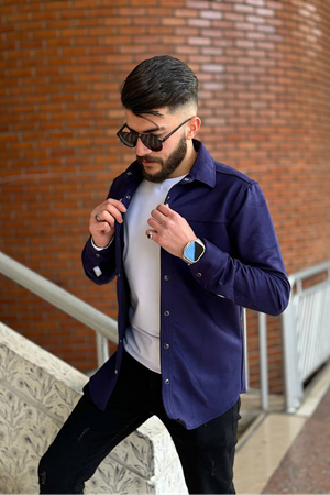 Slimfit Kesim Erkek Duz Desen Süet Gömlek-SAKS