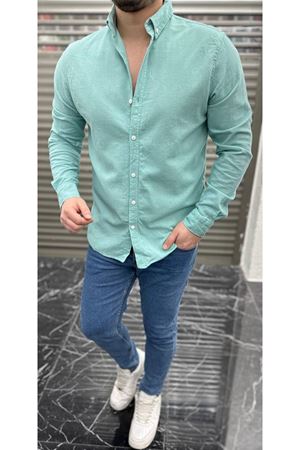 Slimfit Kesim Erkek Duz Desen Keten Gomlek-ÇAĞLA