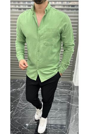 Slimfit Kesim Erkek Tek Cepli Gabardin Gomlek-YEŞİL