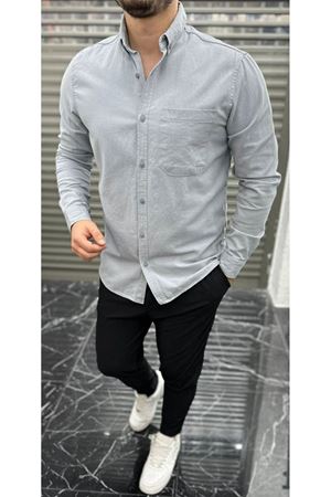 Slimfit Kesim Erkek Tek Cepli Gabardin Gomlek-GRİ