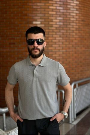 Slimfit Kesim Erkek Jakar Yakalı Desenli Tshirt-ÇAĞLA-909