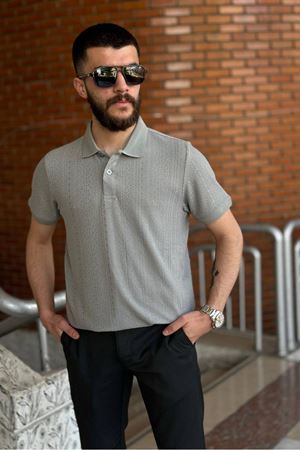 Slimfit Kesim Erkek Jakar Yakalı Desenli Tshirt-ÇAĞLA-909