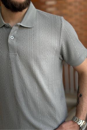 Slimfit Kesim Erkek Jakar Yakalı Desenli Tshirt-ÇAĞLA-909