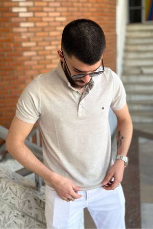 Slimfit Kesim Erkek Düz Desen Yakalı Tshirt-CAMEL-915