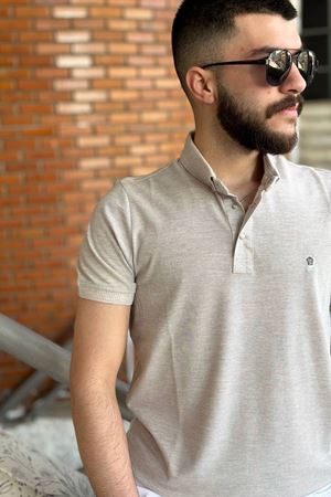 Slimfit Kesim Erkek Düz Desen Yakalı Tshirt-CAMEL-915