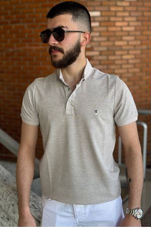 Slimfit Kesim Erkek Düz Desen Yakalı Tshirt-CAMEL-915