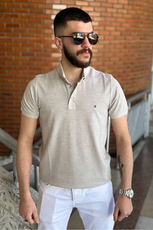 Slimfit Kesim Erkek Düz Desen Yakalı Tshirt-CAMEL-915