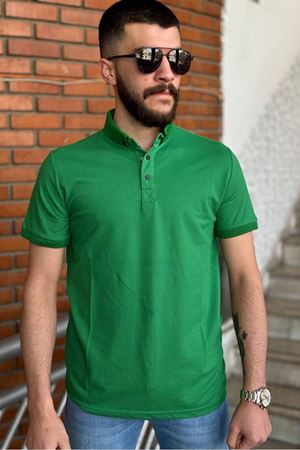 Slimfit Kesim Erkek Oxford Duz Desen Polo Yaka Tshirt-YEŞİL