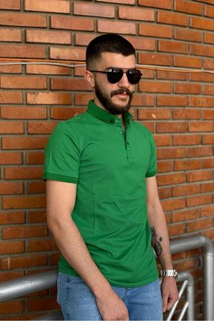 Slimfit Kesim Erkek Oxford Duz Desen Polo Yaka Tshirt-YEŞİL