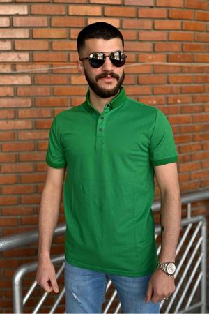 Slimfit Kesim Erkek Oxford Duz Desen Polo Yaka Tshirt-YEŞİL